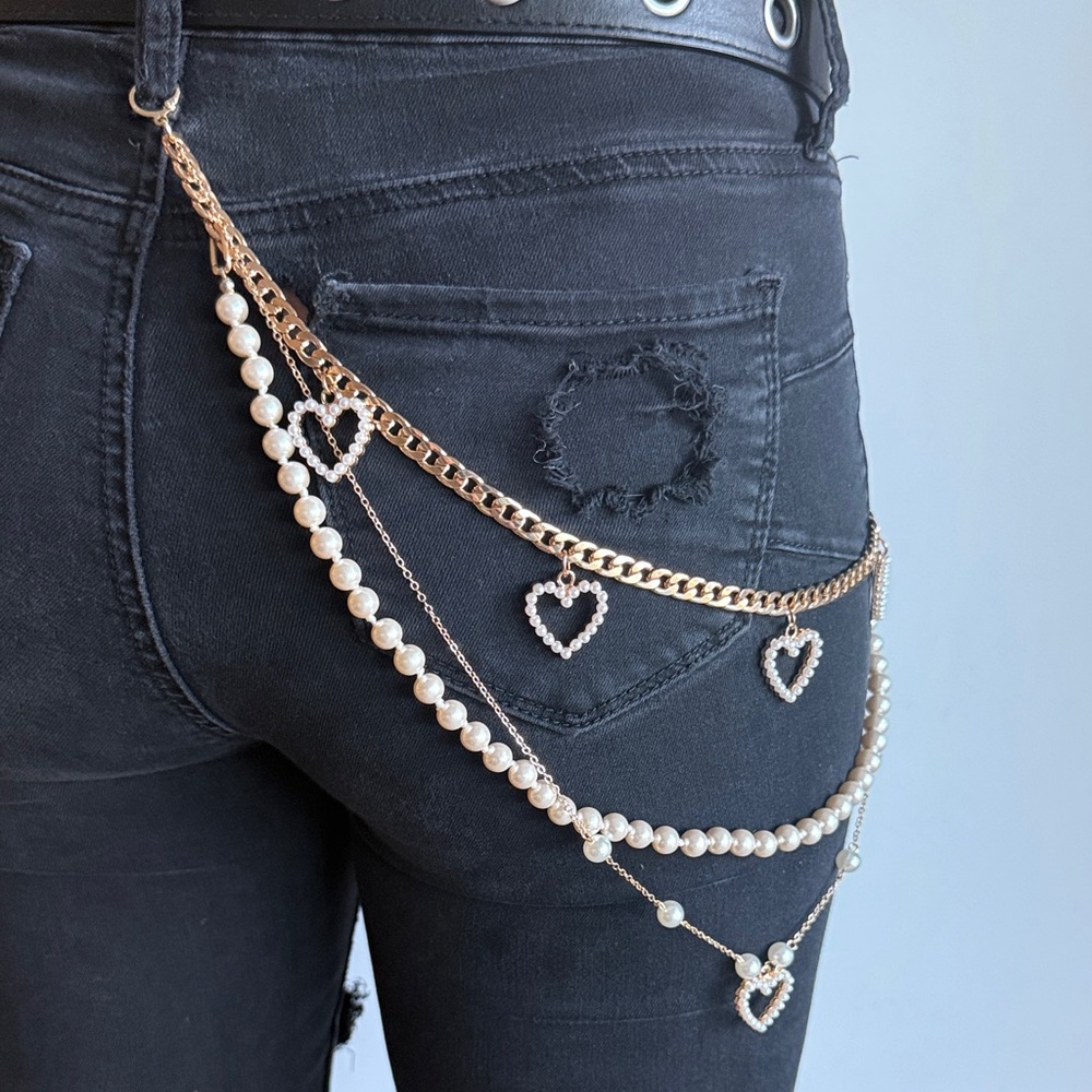Hand Made, 1 of a Kind, Gold Heart Charm Belt Chain